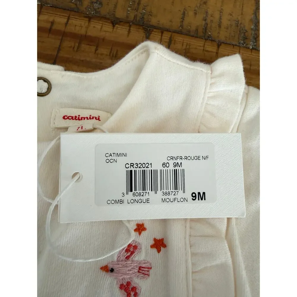 Catimini Baby Girls Embroidered Rainbow Romper Outfit Cream Red 9M NWT